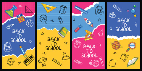 Set of hand drawn back to school doodle element template background © Ezzy