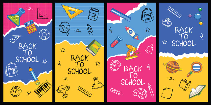 Set of hand drawn back to school doodle element template background