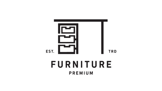 Furniture logo design with minimalist typography and icon, featuring EST TRD and FURNITURE PREMIUM branding layout