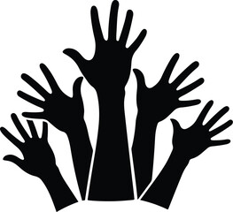 Obraz premium Black silhouette hands raised up high.