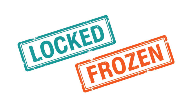 Close-up of a locked and frozen stamp indicating security and cold storage status for documents or items