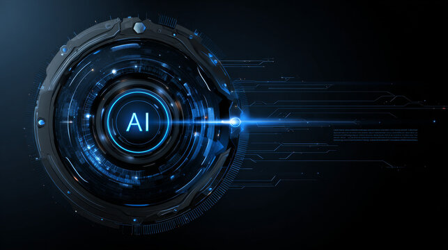 Artificial intelligence with Futuristic Letter AI Luminous Circle lines Movement on blue dark background vector design concept. AI technology for advance technology, automation, data visualization.
