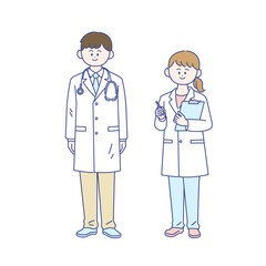 Obraz premium 男性と女性の医師全身イラスト