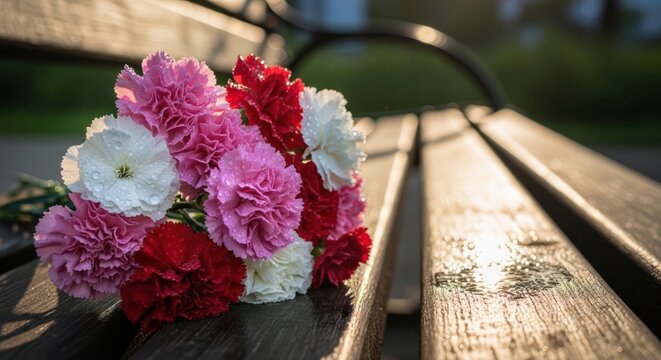 flowers on park bench