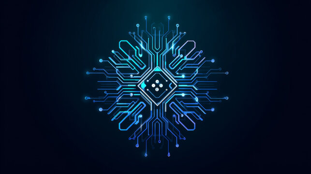 Artificial intelligence with overlapping circuit board lines in square technology Analysis logo vector design concept. AI technology logotype symbol for advance technology, ui, identity, automation.