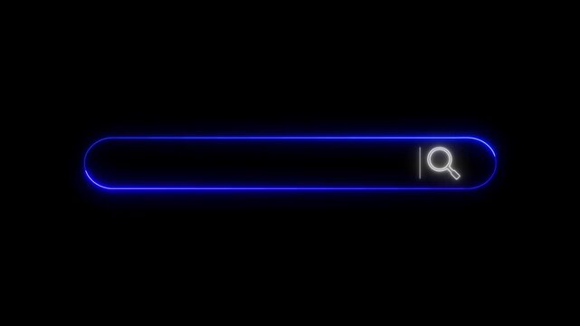 Futuristic Neon Search Bar Animation on Black Background 4K.