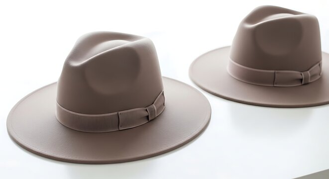 Brown leather cowboy hats on white.