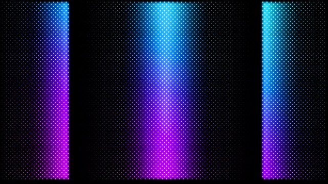 A neon grid of multiple purple-pink-blue gradient  flashing dots on a black background. A geometric pattern with tiny, flickering lights. 4K looped animation,  60 fps.
