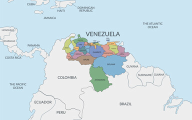 Fototapeta premium Venezuela location on the political map of South America. Venezuela detailed political map. Vector flat template.