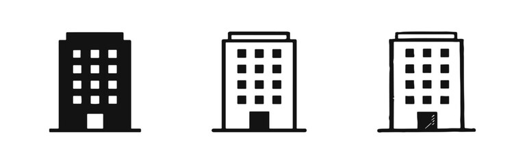 Urban apartment block and business office building icons © drawing lines