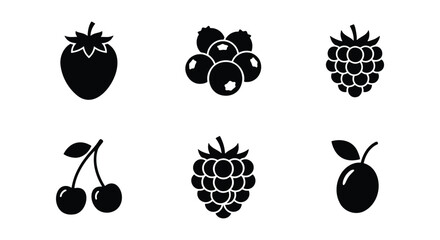 Fototapeta premium Black berry icons set, 6 fruit vector elements, minimalist food symbols