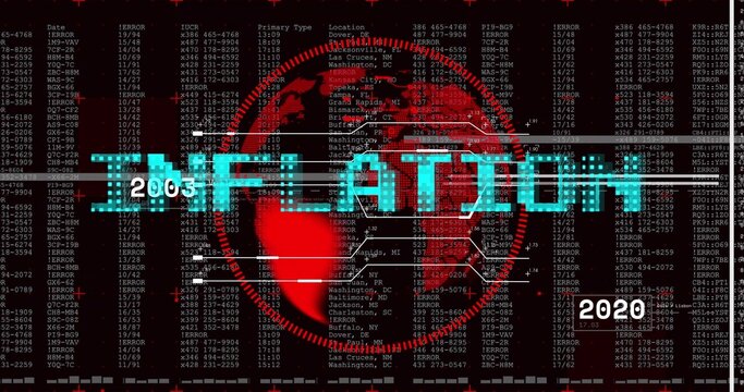 Displaying cyan pixelated headline over red globe on dashboard, showing 2003 and 2020 ERROR logs