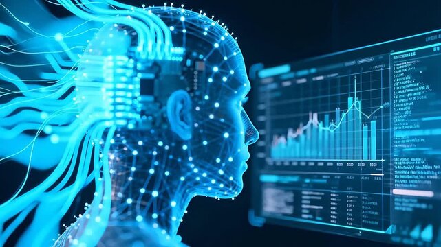 AI human head with circuit board