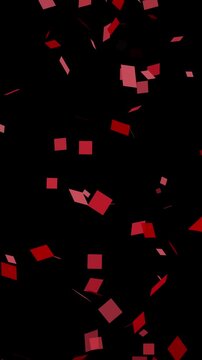 Bomb explotion shiny red confetti isolated on transparent video black background. Bright festive tinsel color