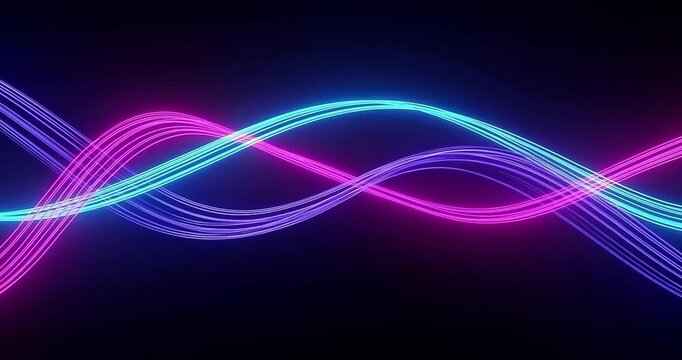 Abstract neon wave forms against dark backdrop