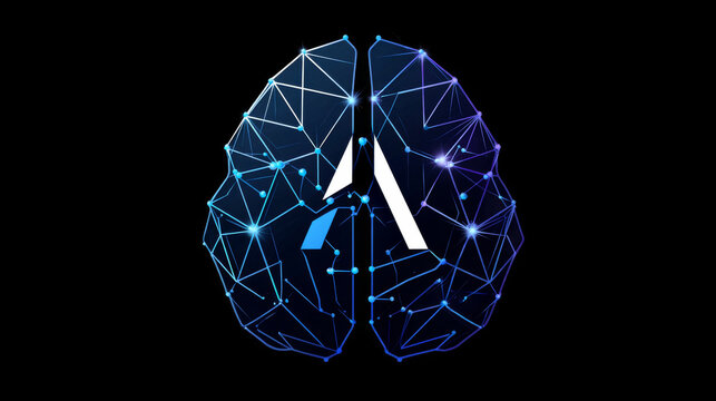 Brain intelligence with letter AI in Brain shapes network lines technology Analysis logo vector design concept. Abstract brain logotype symbol for advance technology, tech company, ui, AI technology.