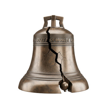 Cracked liberty bell with broken crack isolated on white background