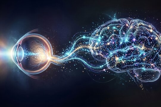 Demonstrating the connection between the human eye and the brain. Perception, and advanced medical technology