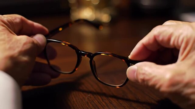 Hands holding black glasses.