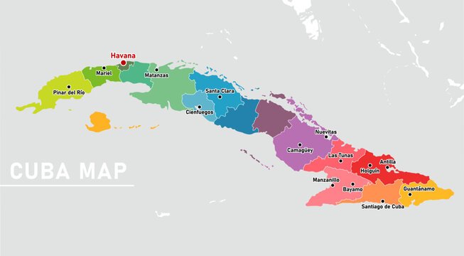 Cuba Administrative Map vector illustration (with Cities)