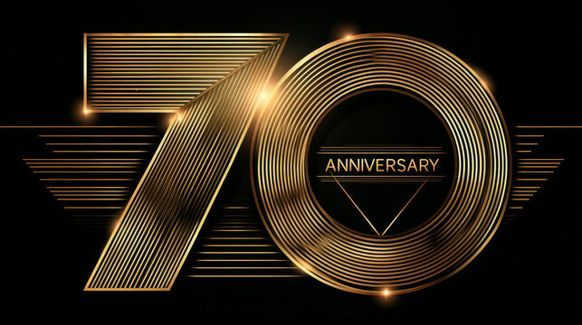 70th Anniversary modern luxury gold celebration thin line style font number logo vector illustration design concept. Seventy years anniversary gold logo template for celebration event, business, web.