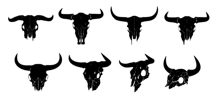 Set of cow skull silhouette, bull skull silhouette - vector illustration