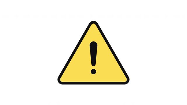 Yellow triangular warning sign with exclamation icon clean minimal alert animation on light background Prores Alpha Channel 4K 60fps
