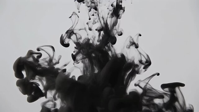 Black ink cloud dissolving in water against a light background.