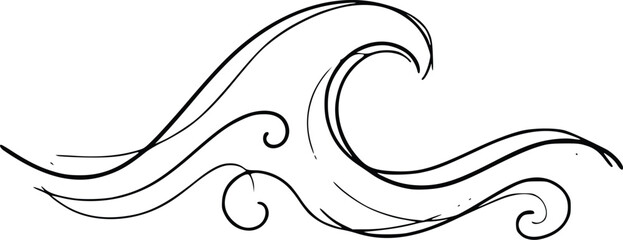 Fototapeta premium Ocean Wave Line Art Illustration, Minimal Sea Flow Outline Vector
