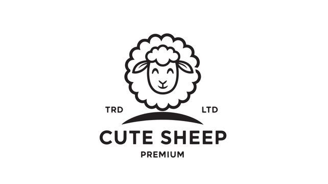 Sheep logo with cute cartoon face, curvy wool outline, and bold brand text for premium farm illustration