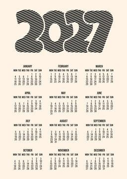 Dobby design Calendar. 2027 vertical Calendar layout. Vector illustration of 2027 Calendar template design with modern 2027 numbers. EPS 10