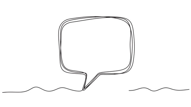 Speech bubble outline icon with wavy baseline lines and empty caption area for minimalist communication design