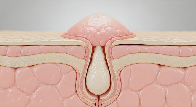 Anatomical crosssection of human skin with a detailed pore structure