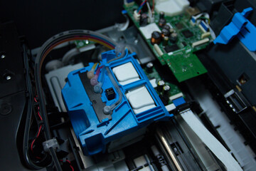 Fototapeta premium inside printer electronic circuit board with cables