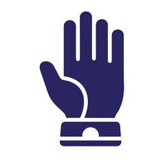Obraz premium Dark blue flat of a human hand with a wrist cuff, palm facing forward, isolated on a white background