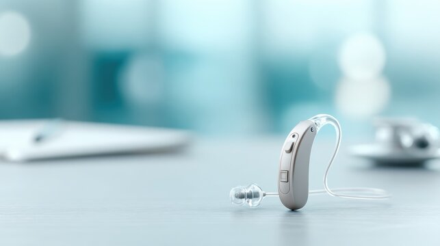 Wide Banner for a Hearing Clinic Featuring a Hearing Device and Clinical Accessories for Services on Hearing Health