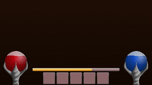Pixel art dark fantasy interface animation with health and mana orbs. Subtle motion creates dynamic game UI element for status monitoring and gameplay visuals.