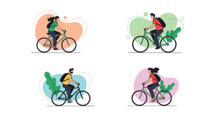 Obraz premium Group of diverse people enjoying an outdoor physical activity by riding their bicycles in a healthy and eco-friendly city lifestyle.