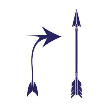 Two dark blue arrows, one bent and one straight, on white background, bent arrow straight arrow
