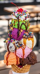 Naklejka premium Delicious Ice Cream Cone Tower Delight.
