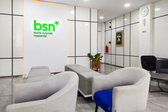 Makassar, Indonesia, January 10, 2025, Sofas and chairs are visible in the waiting room of the National Syariah Bank.