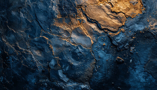 Gold within textured blue rock formation background