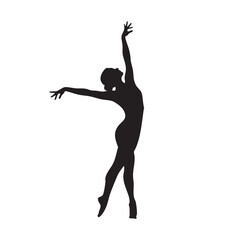 Fototapeta premium Graceful ballet dancer silhouette vector, elegant ballerina performing dance pose, black female figure in artistic motion on white background