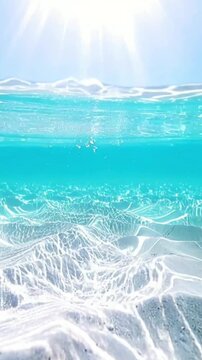 【縦動画】透明な南国の海中と白い砂地に揺らめく光の波模様  水中映像  4K