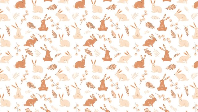 Orange Beige and White Illustrated Bunnies Desktop Wallpaper