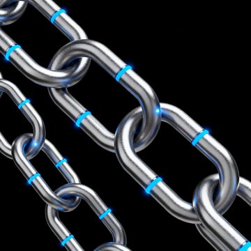 Strong Metal Chain Links on Black Background