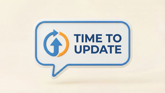 Time to update software upgrade reminder notification concept for application patch deployment and system modernization in digital technology management
