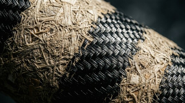 Woven carbon and natural fiber texture for sustainable luxury aftermarket part and circular economy concept