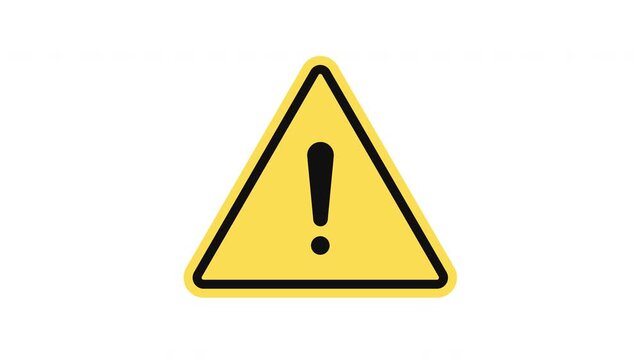 Bright yellow warning triangle centered clean minimal safety alert animation Prores Alpha Channel 4K 60fps