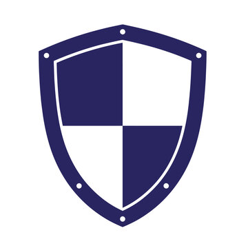 Blue shield with white and dark blue checkered pattern, rivets on border white background